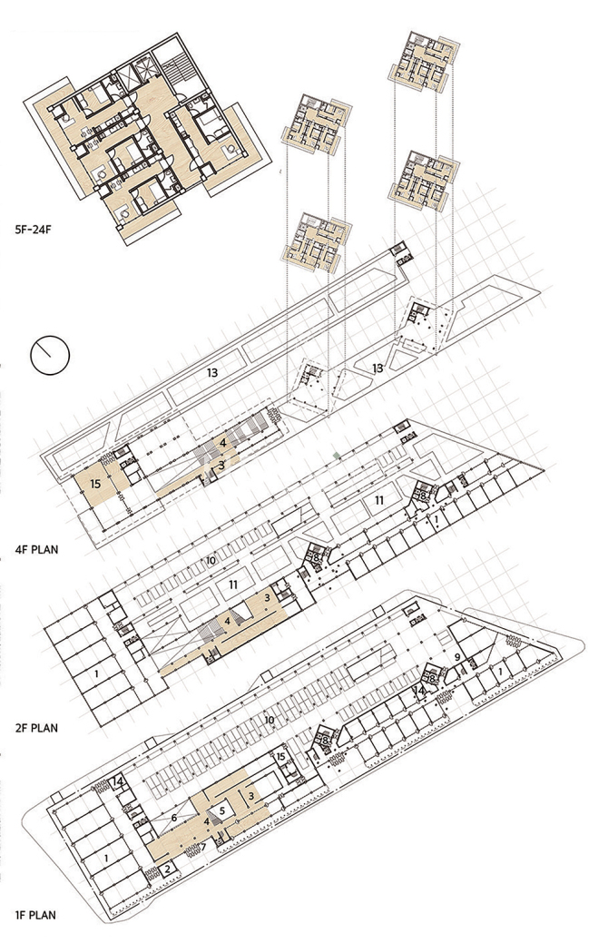 1.상가 2.관리사무소 3.전시장 4.커뮤니티계단 5.뮤지엄샵 6.홍제유연 7.매표소 8.주거 코어 9.주거용 관리실 10.주차장 12.준비실 14.화장실