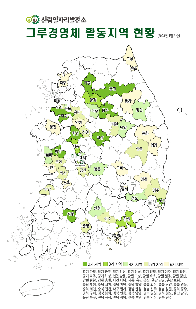 산림일자리발전소 그루경영체 활동지역 현황.