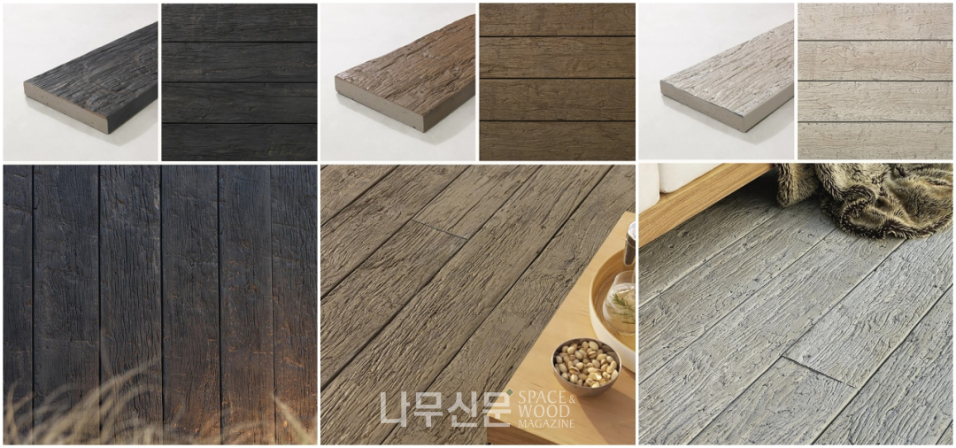 제품명:밀보드 데크(Millboard Deck)<br>시리즈:올드우드 시리즈(드리프트우드, 빈티지, 엠버)<br>규격:32×200×3200㎜<br>소재:미네랄 코어 + Lastane® 표면층<br>특징:미끄럼 방지 최고 등급, 무목재, 유지보수 無, 곰팡이·부패 방지, 흡음기능, 자외선·기후 변화 대응<br>적용:실내외 수직정원, 외장재, 데크, 익스테리어 벽체 등