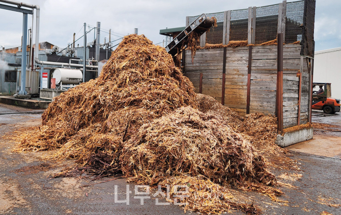 나무 껍데기는 목재를 건조하는 열원으로 사용된다. 한국에서는 환경 등 문제로 규제되고 있다고 하자, 담당자는 “일본에서는 절대 그런 일이 없을 것”이라고 잘라 말했다.